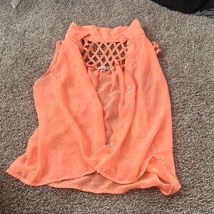 Live 4 Truth Coral Button-Up Blouse with Lattice Detail